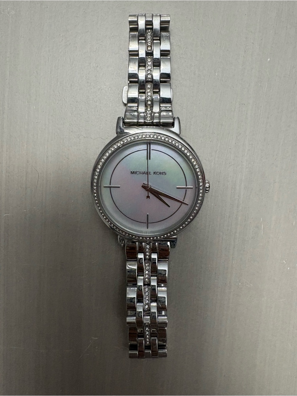Michael Kors Silver Stainless Steel Watch with Mother-of-Pearl Dial